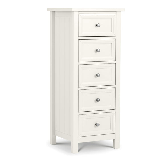 White dresser with four drawers on a white background