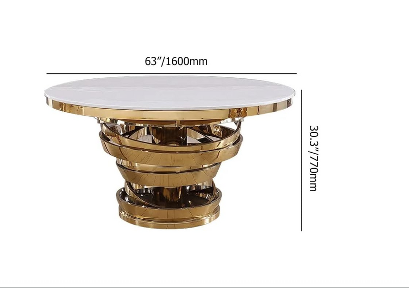 Custom Made Light Luxury Round Marble Dining Table – Stainless Steel Base, 4–8 Seater