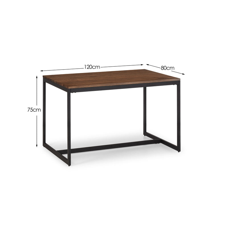 Wooden table with dimensions labeled on a white background