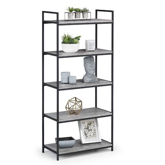 Bookshelf with decorative items on a white background