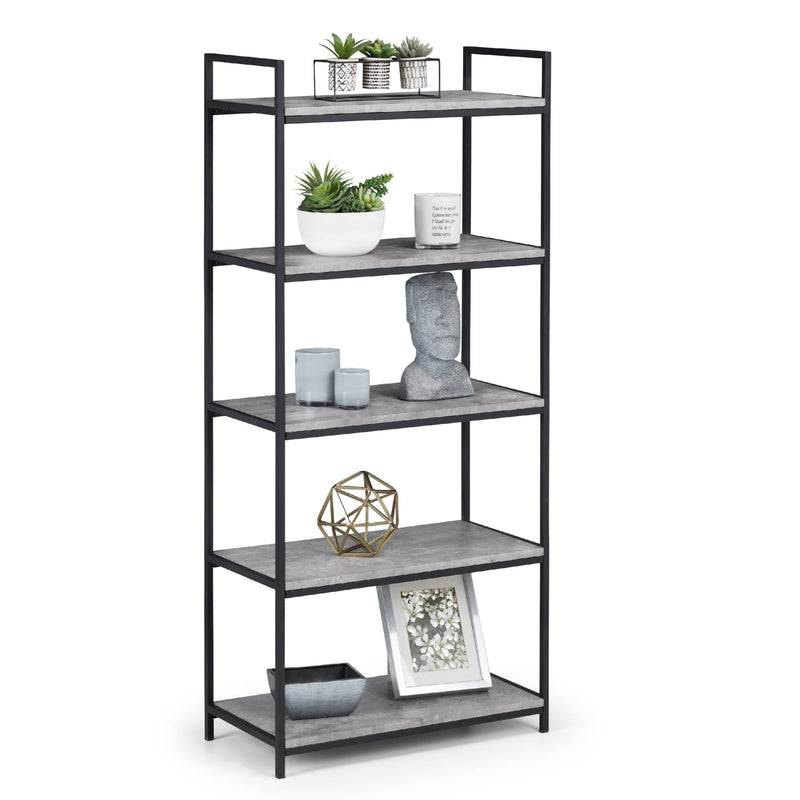 Bookshelf with decorative items on a white background