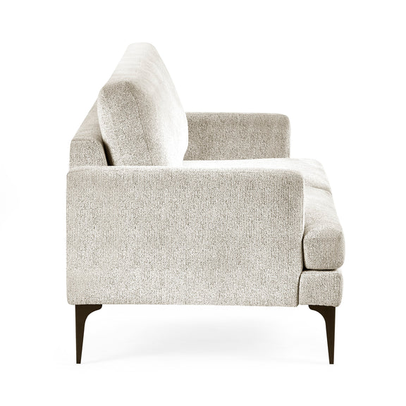 Gray upholstered armchair on a white background