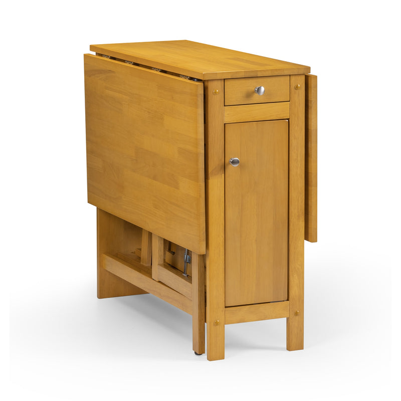 Wooden drop-leaf table with a cabinet on a white background