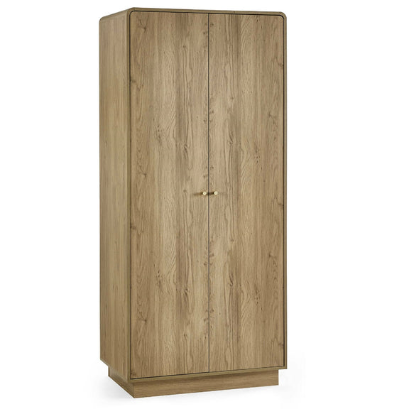 Wooden wardrobe with two doors on a white background