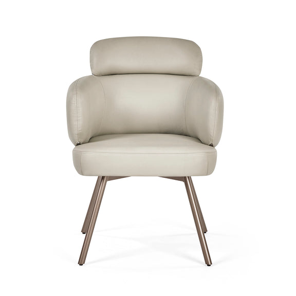 Beige armchair with bronze legs on a white background