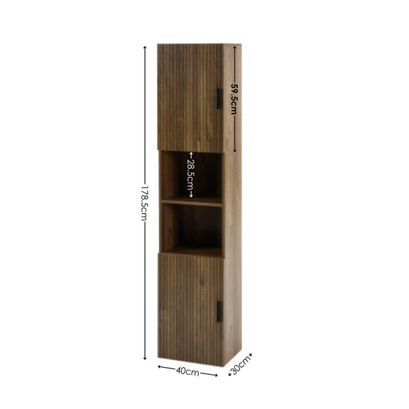 Wooden cabinet with dimensions indicated on a white background
