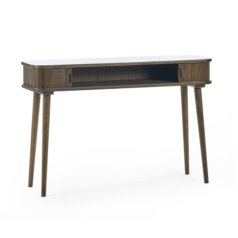 Wooden desk with a white top on a white background