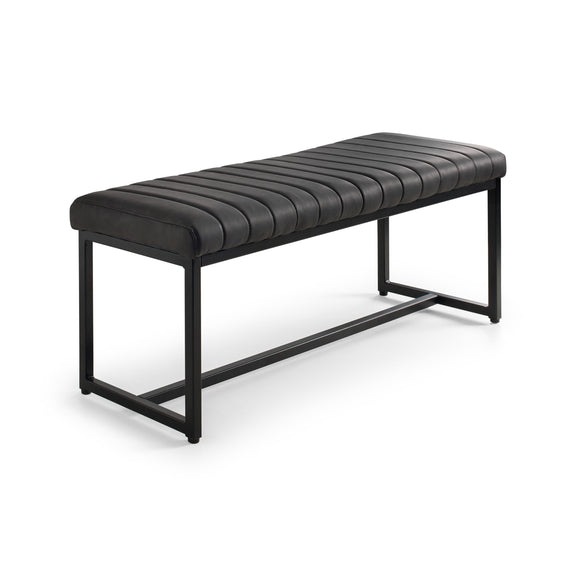 Black bench with a minimalist design on a white background