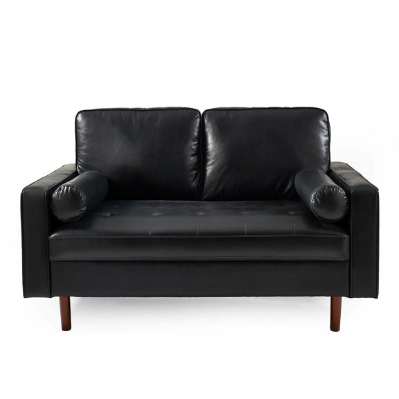Black leather sofa on a white background