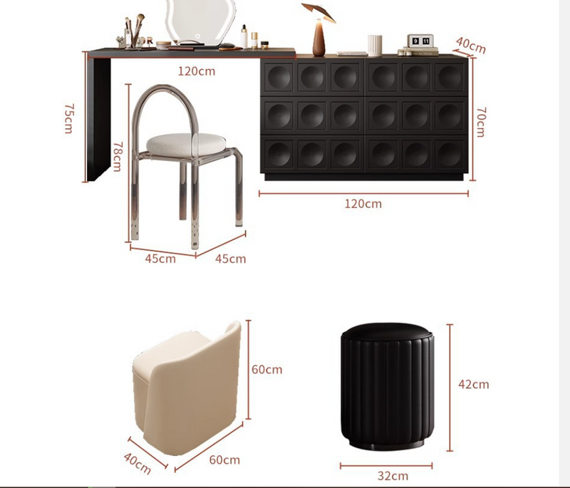 Luxury Retro Black Mirror Dressing Table – Custom Made Bedroom Vanity Set