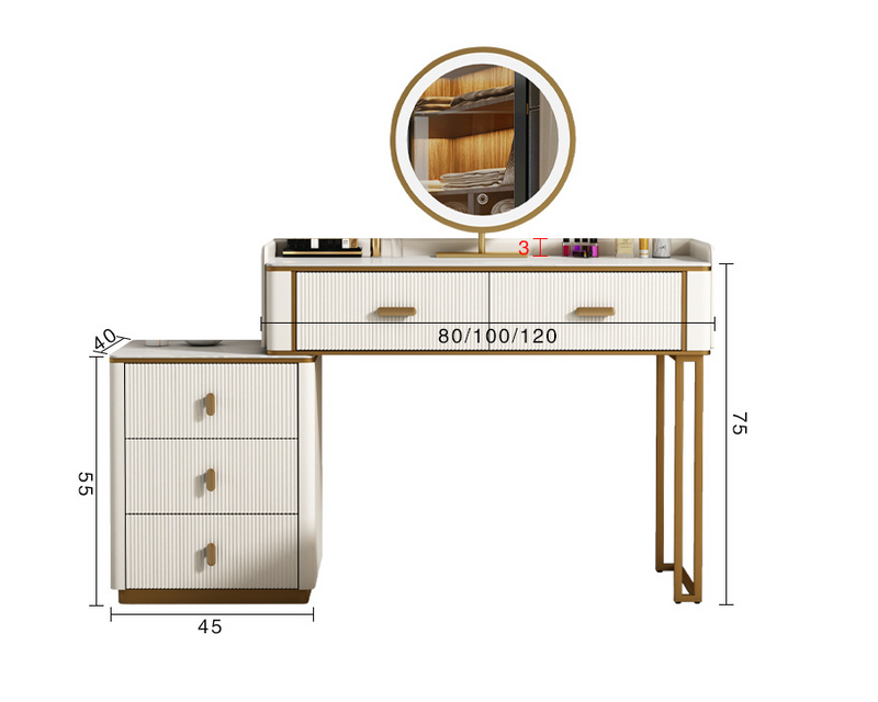 Luxury LED Mirror Expandable Dressing Table – Custom Made Bedroom Vanity Set