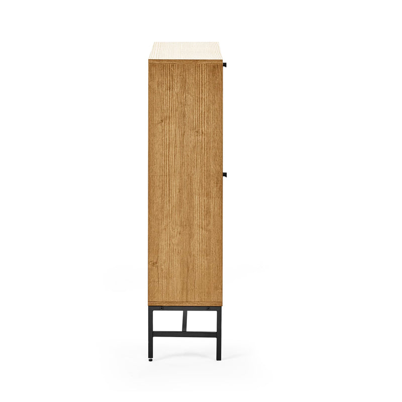Wooden cabinet with a white countertop on a white background