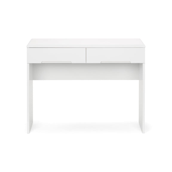 White desk with two drawers on a white background