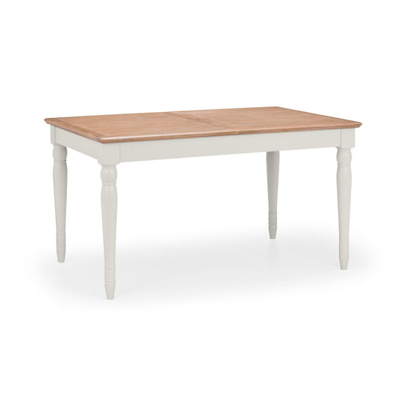 Wooden table with white legs on a white background
