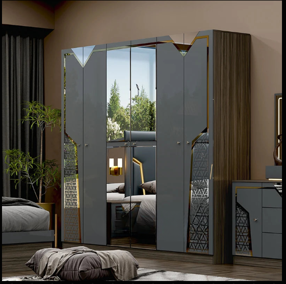 Luxury Grey Upholstered Bedroom Set – Custom Made Bed, Wardrobe & Dresser
