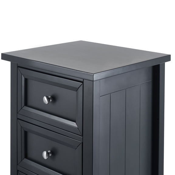 Dark gray nightstand with two drawers on a white background
