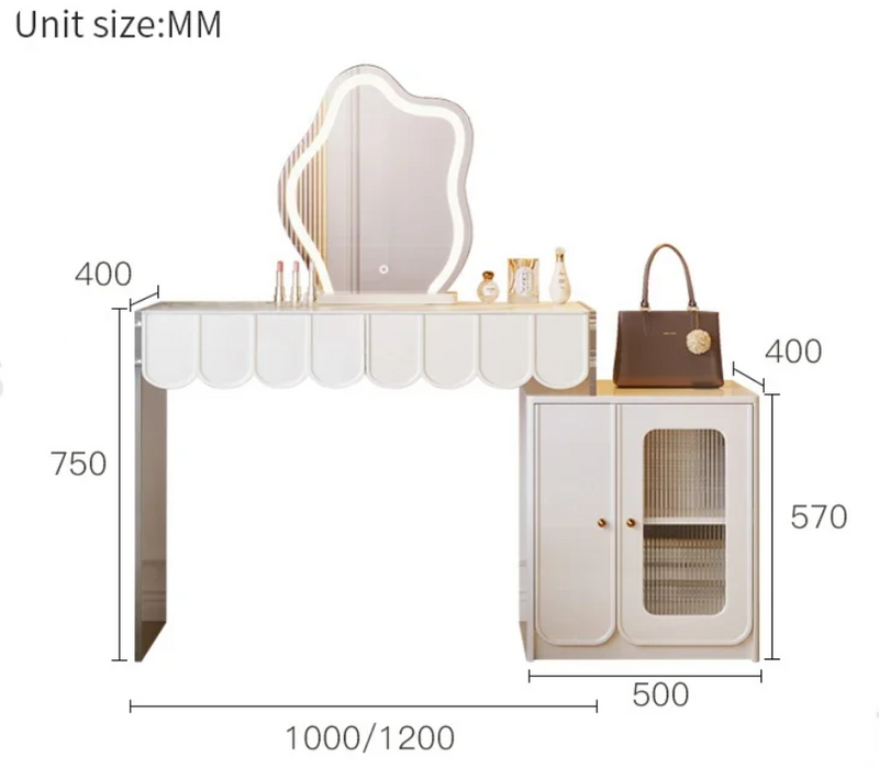 Modern Nordic Cream LED Dressing Table – Custom Made Bedroom Vanity Set