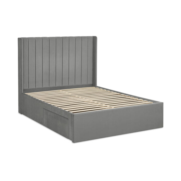 Gray wooden bed frame on a white background