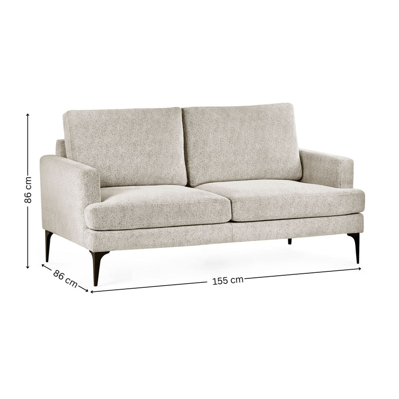 Gray sofa with dimensions on a white background