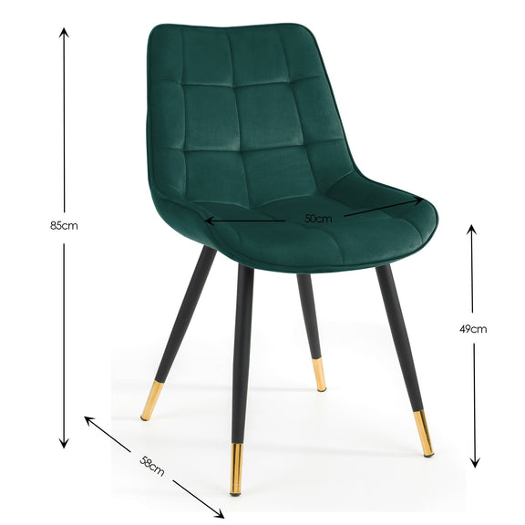 Green chair with dimensions marked on a white background