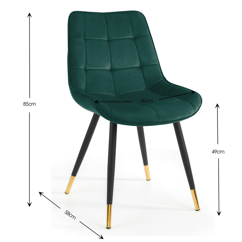 Green chair with dimensions marked on a white background