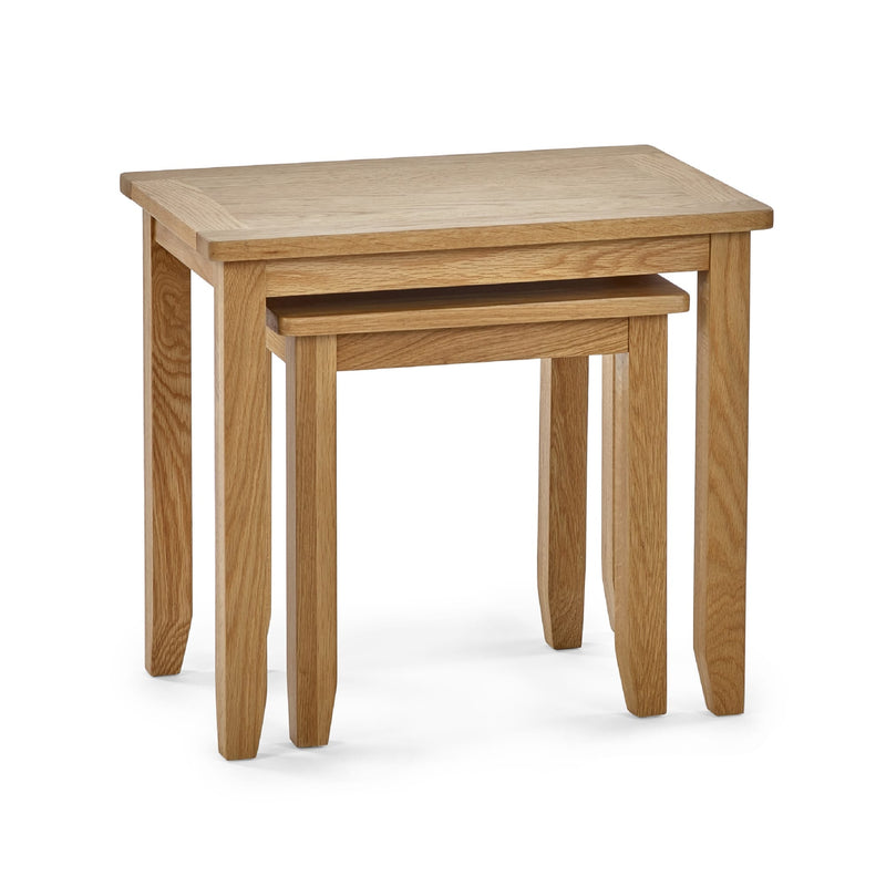 Set of two wooden nesting tables on a white background