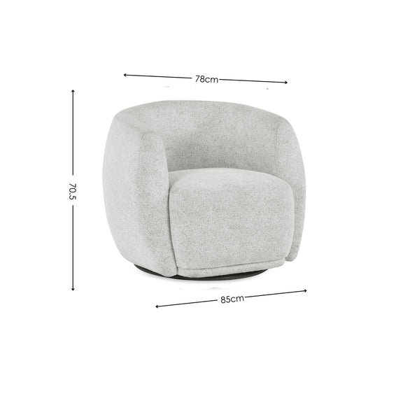 Gray armchair with dimensions labeled on a white background