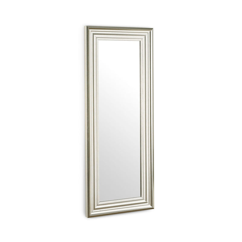 Rectangular mirror with a silver frame on a white background