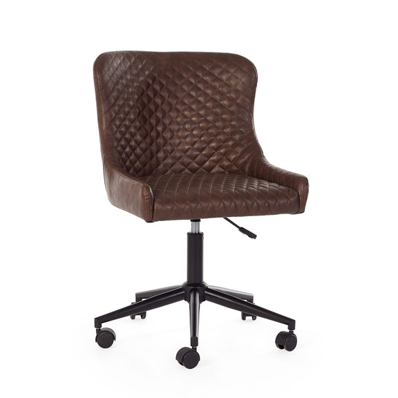 Brown office chair with quilted design on a white background