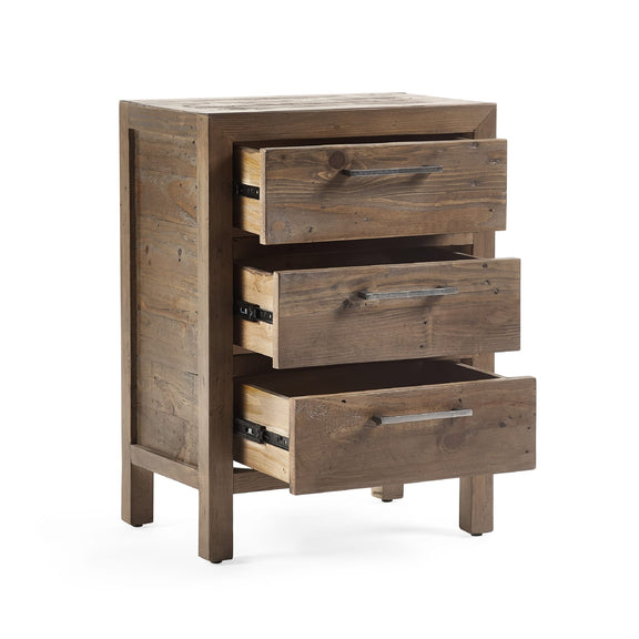 Wooden dresser with three drawers on a white background