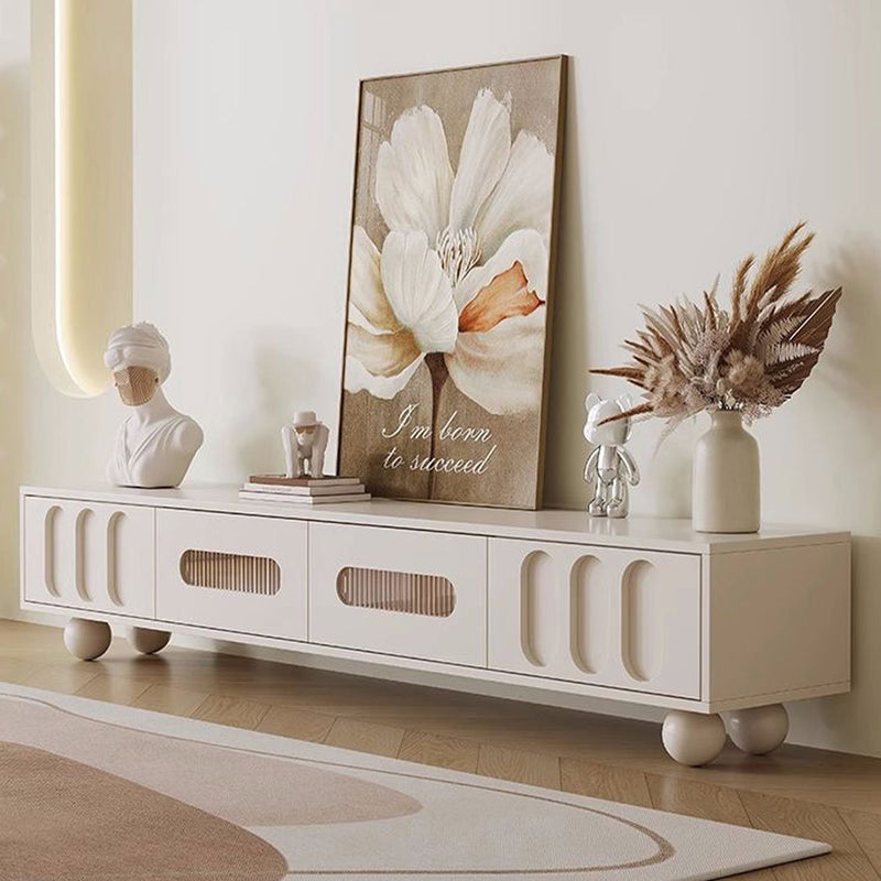 Cream Unique Curved & Elegant TV Unit – Custom Made Living Room Media Console