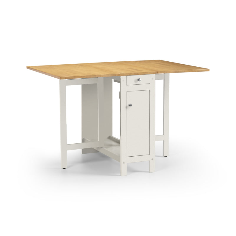 Wooden table with white base on a white background