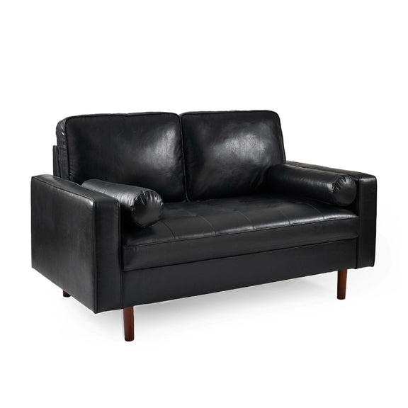Black leather sofa on a white background