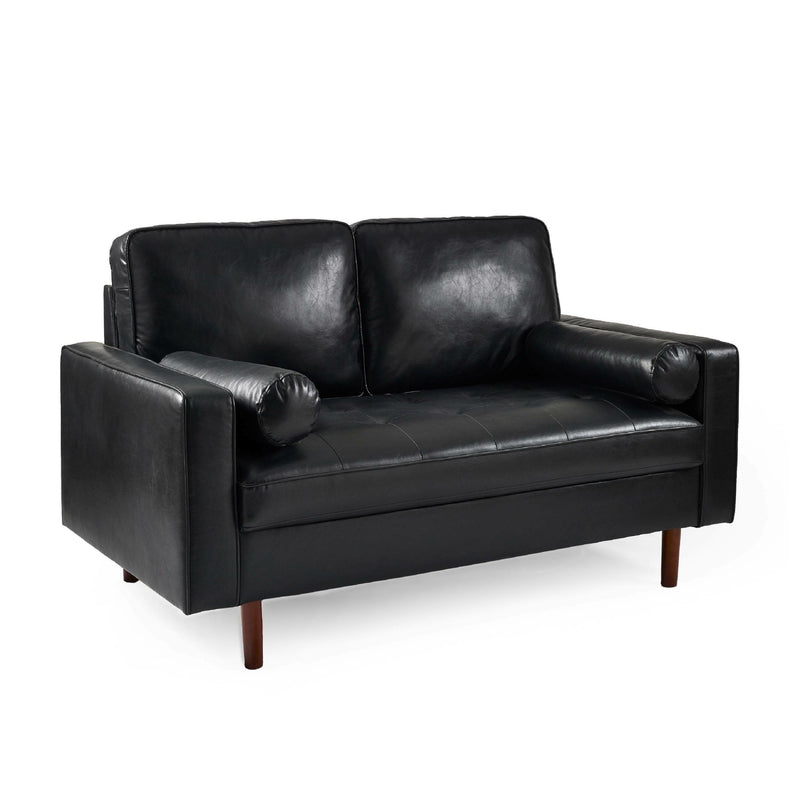 Black leather sofa on a white background