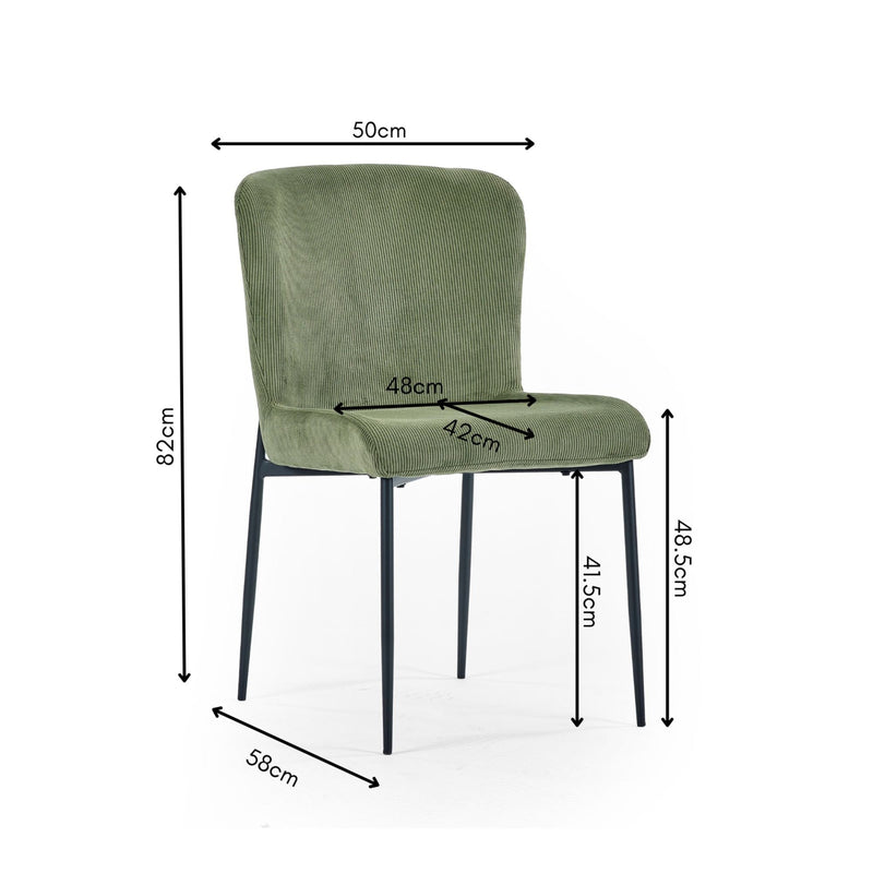 Green chair with dimensions labeled on a white background