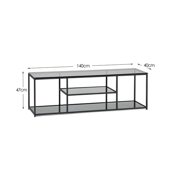 Glass coffee table with dimensions on a white background
