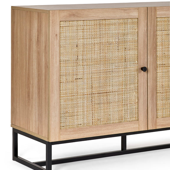 Wooden cabinet with rattan doors on a white background