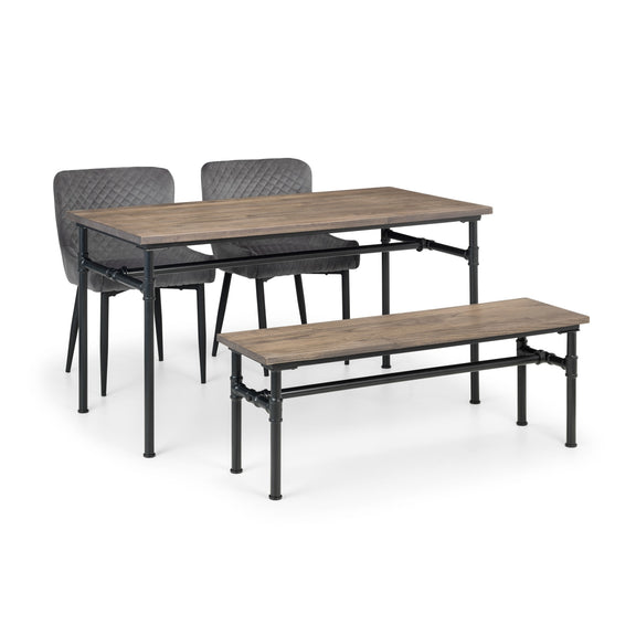 Dining set with table and two chairs on a white background