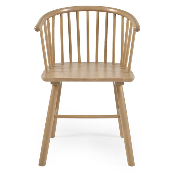 Wooden chair with curved backrest on a white background