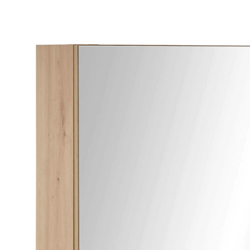 Wooden frame with a white mirror on a white background