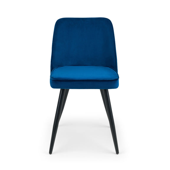 Blue chair with black legs on a white background