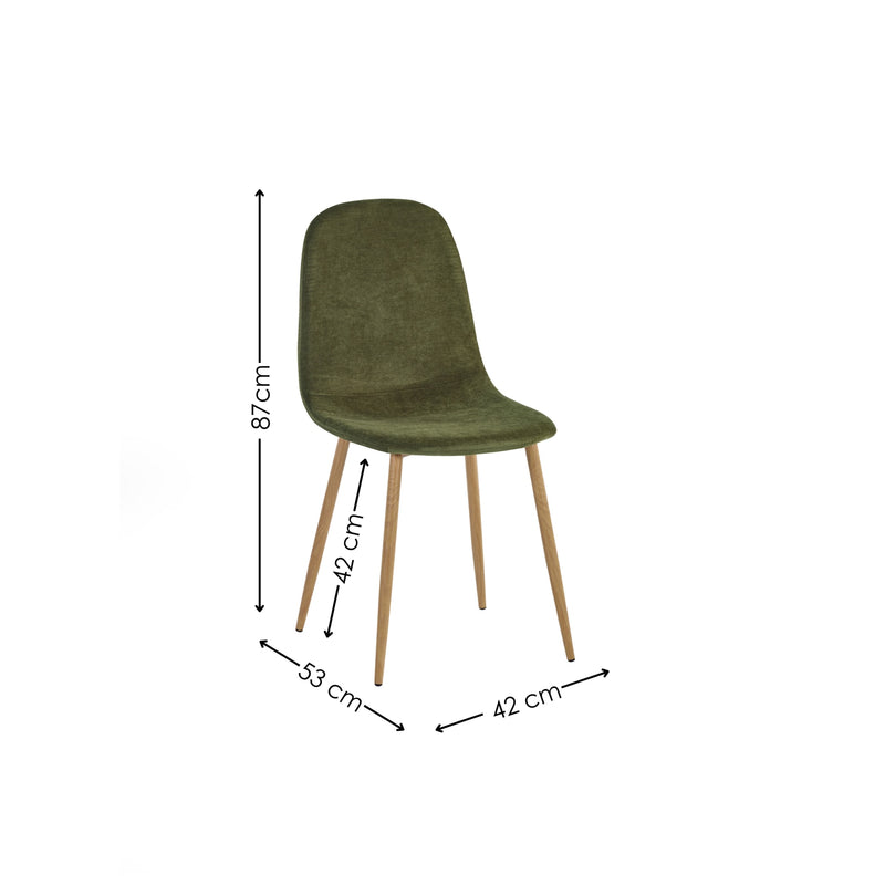 Green chair with dimensions labeled on a white background