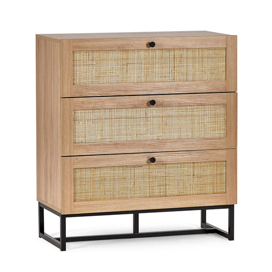 Wooden cabinet with rattan doors on a white background
