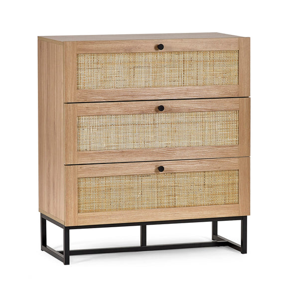 Wooden cabinet with rattan doors on a white background