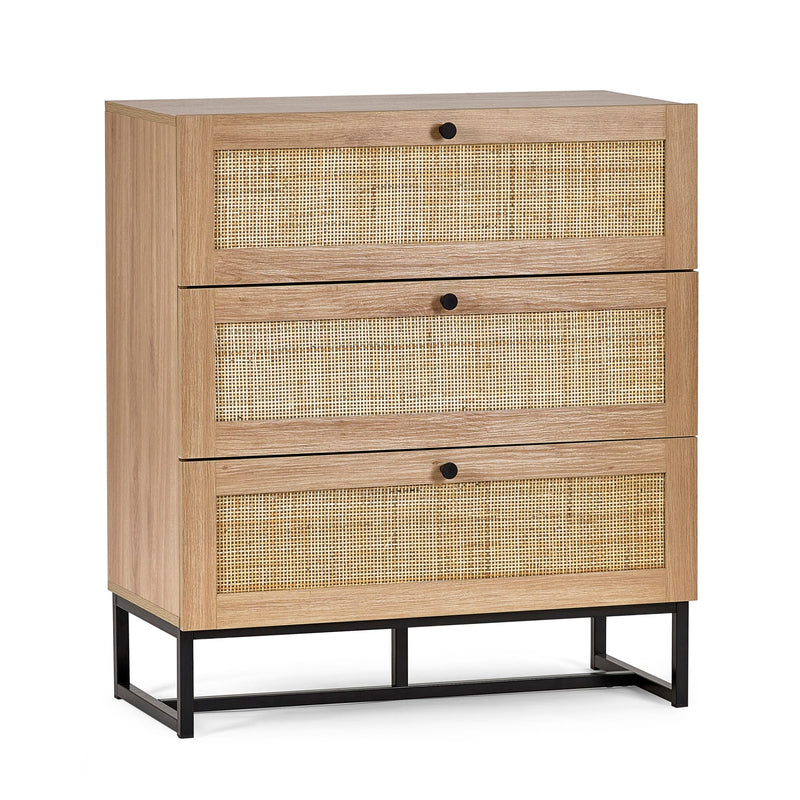 Wooden cabinet with rattan doors on a white background