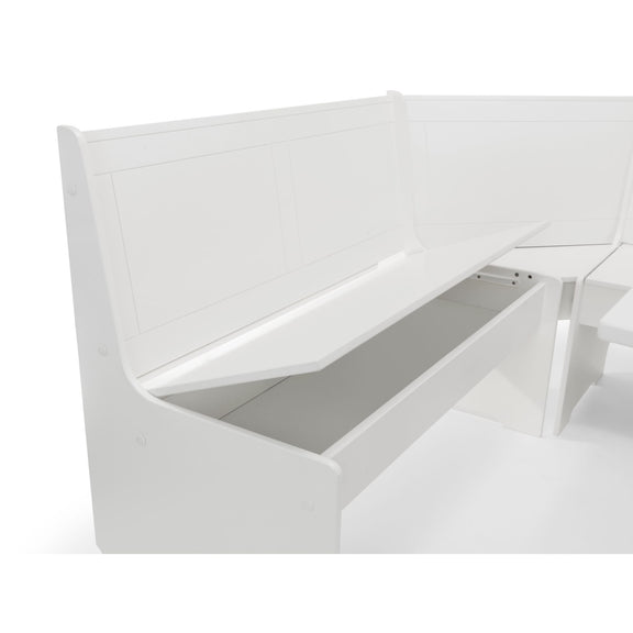 White corner desk with a minimalist design on a white background