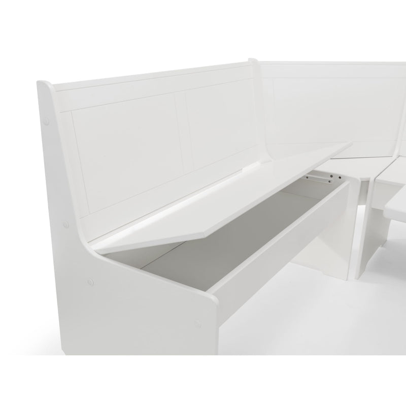 White corner desk with a minimalist design on a white background