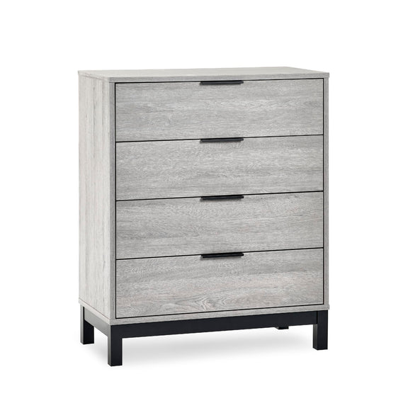 Gray dresser with three drawers on a white background
