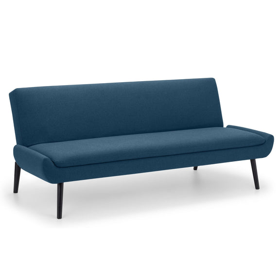 Blue sofa with black legs on a white background