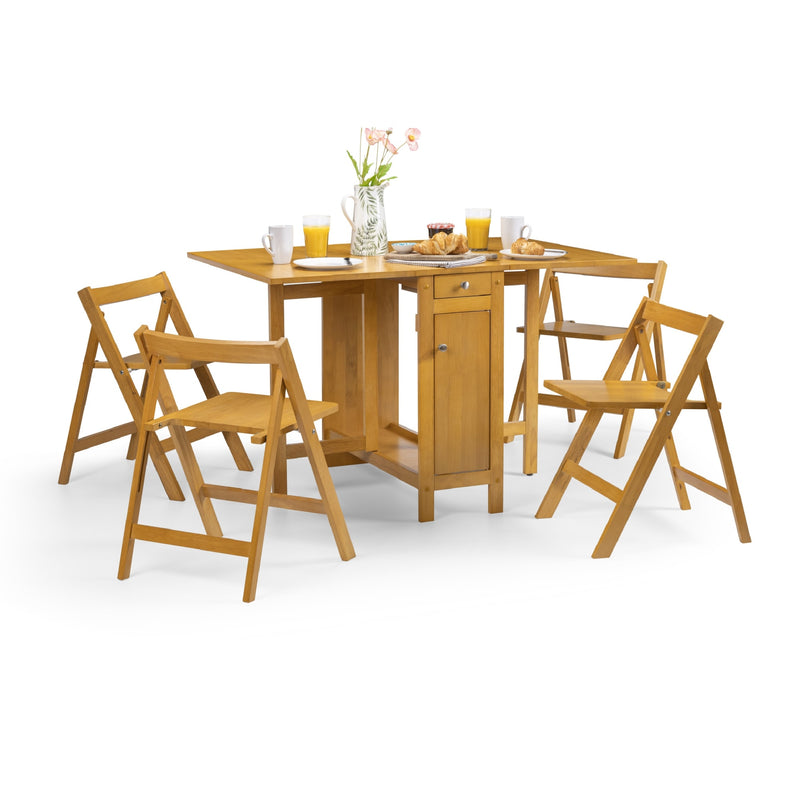 Wooden dining set with table and chairs on a white background